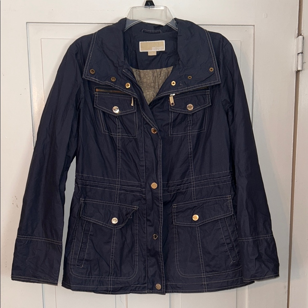 MICHAEL Michael Kors Womens Navy Jacket Zip Front Medium Packable Travel Outdoor